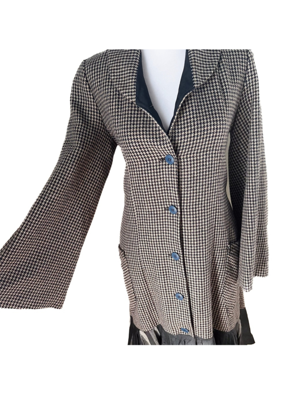 Avante Garde Designer Houndstooth Asymmetric Ruffle Hem Coat Lagenlook Gothic - Picture 12 of 14